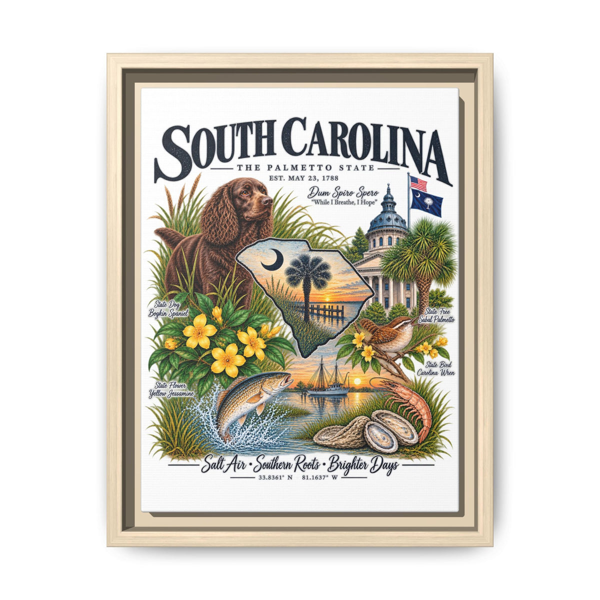 South Carolina Matte Canvas, Framed (Multi-color)