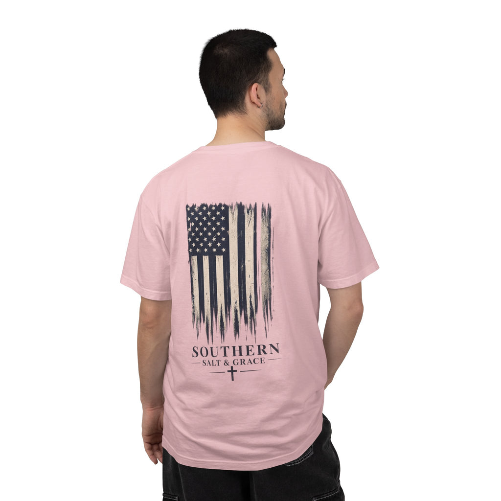 T-Shirt — 'Southern Salt & Grace' Distressed Flag Chest & Back Print