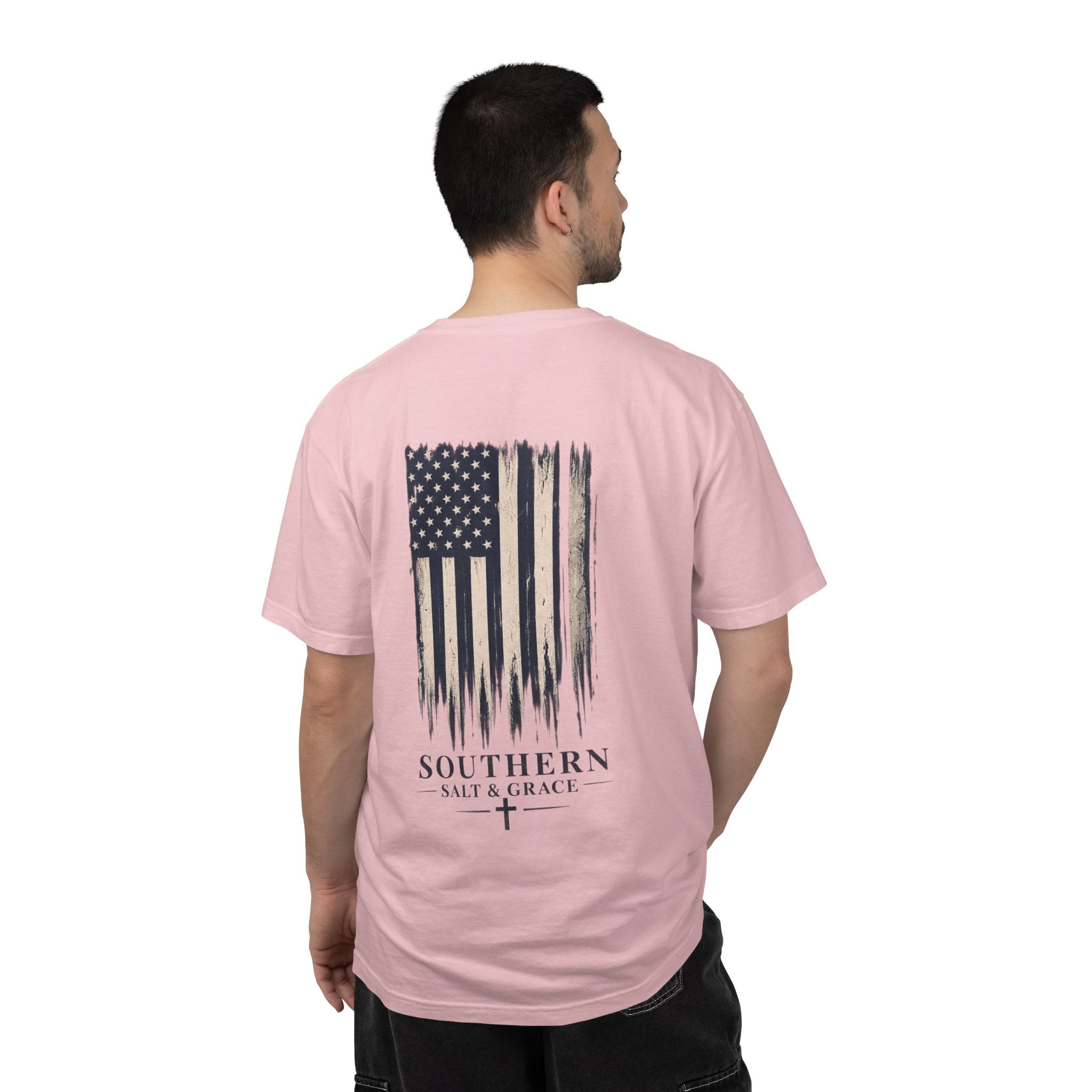 T-Shirt — 'Southern Salt & Grace' Distressed Flag Chest & Back Print