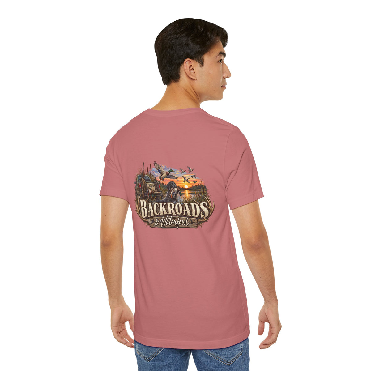 Backroads & Waterfowl Tee — Outdoor Hunting Duck Sunset Graphic T-Shirt
