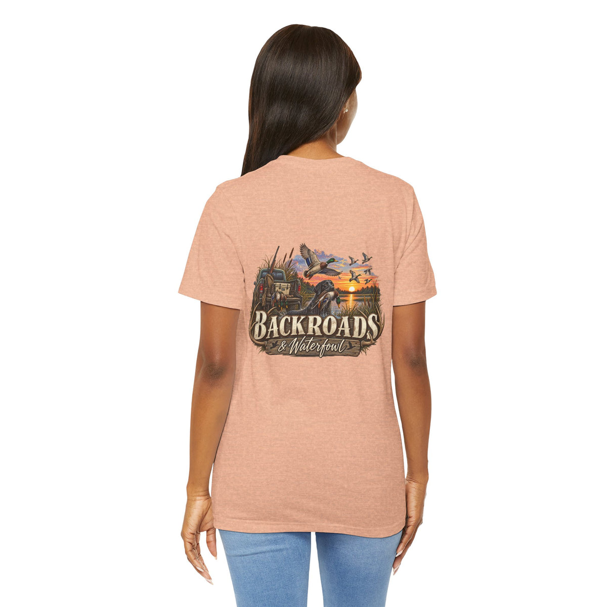 Backroads & Waterfowl Tee — Outdoor Hunting Duck Sunset Graphic T-Shirt