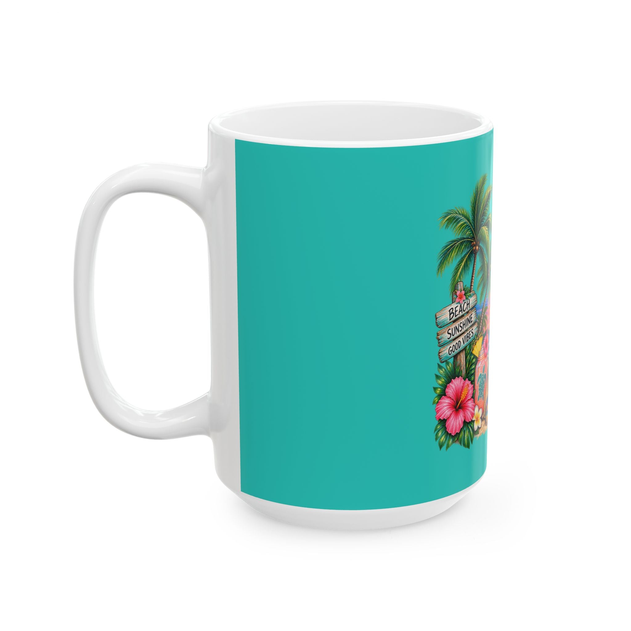 Southern in My Heart Beach Mug — Tropical Palm, Flip-Flops & Sunset Ceramic Coffee Cup (11oz/15oz)
