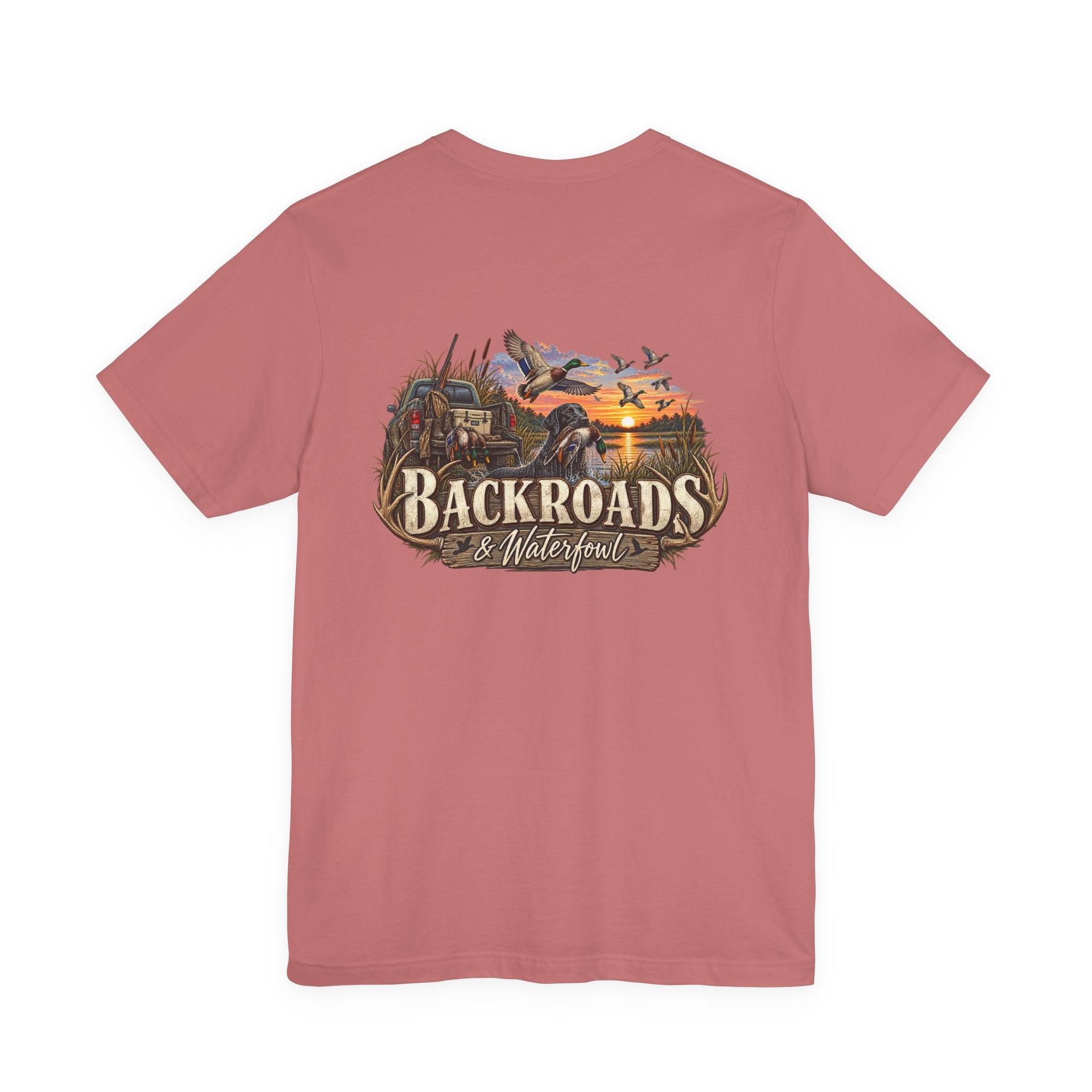 Backroads & Waterfowl Tee — Outdoor Hunting Duck Sunset Graphic T-Shirt