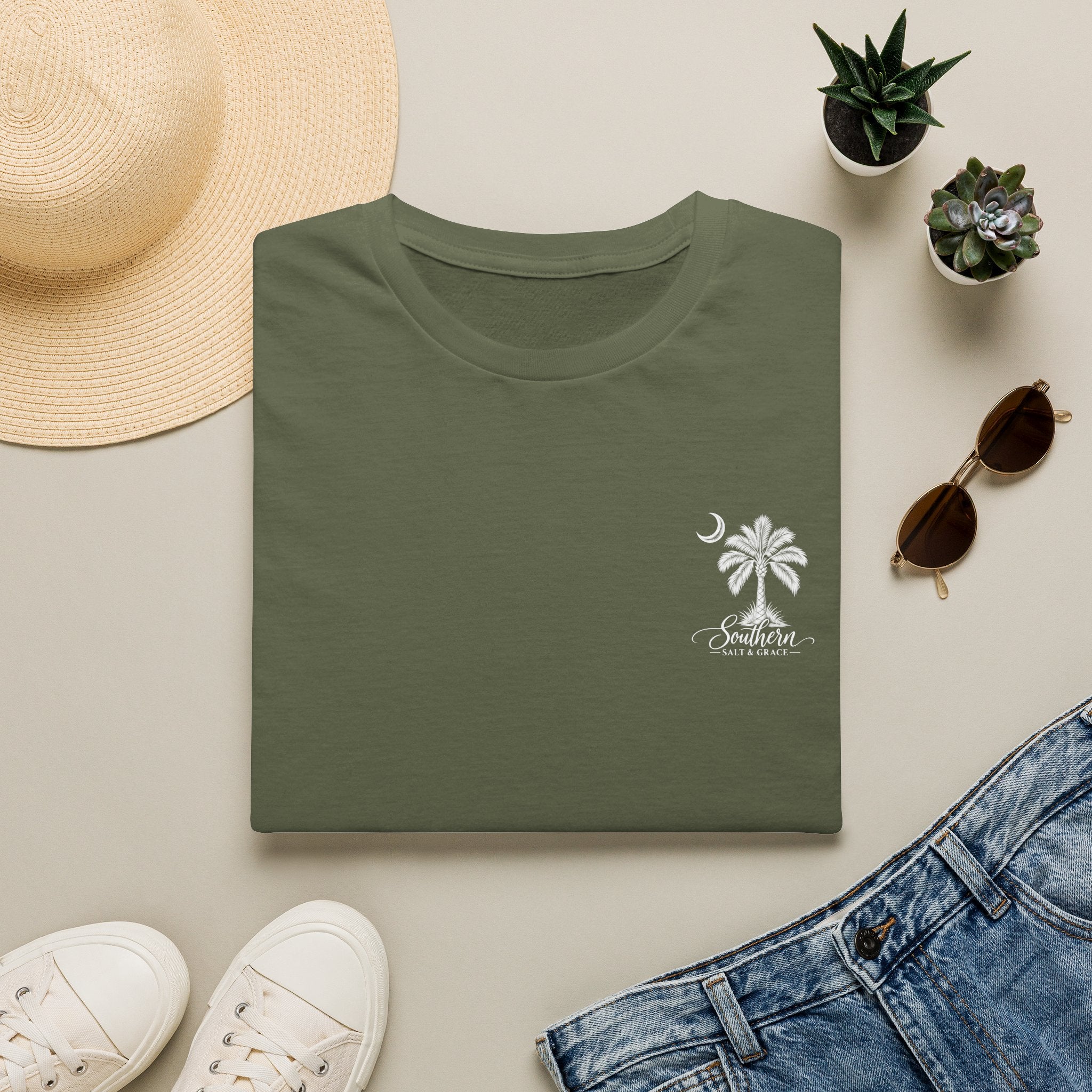Moon & Palmetto Pocket Tee — South Carolina Palm Tree T-Shirt