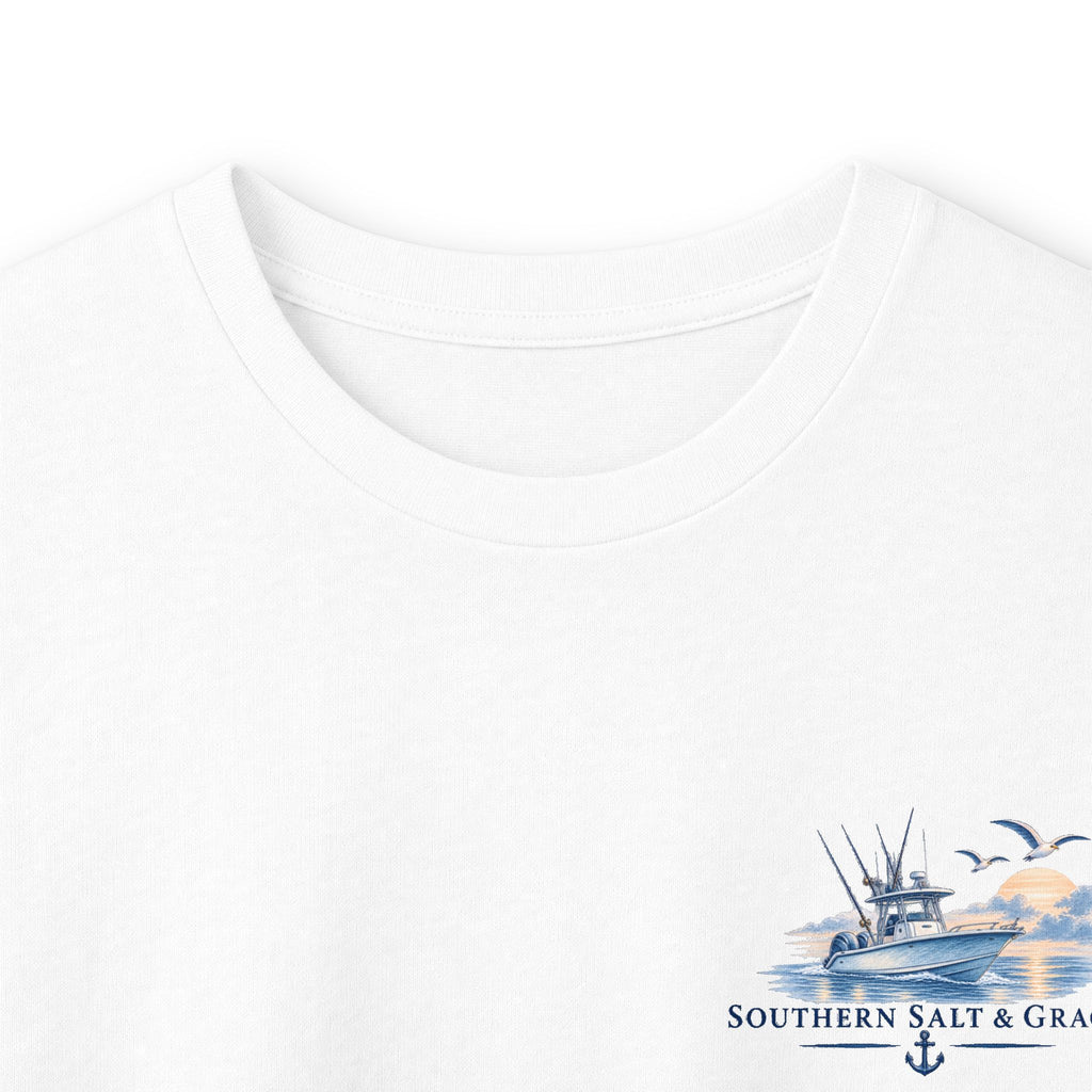 Long Sleeve Tee — 'Southern Salt & Grace' Fishing Boat Graphic