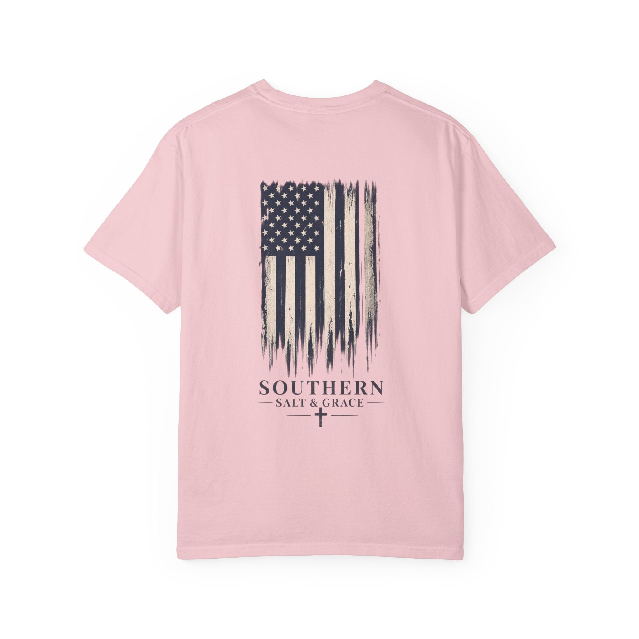 T-Shirt — 'Southern Salt & Grace' Distressed Flag Chest & Back Print