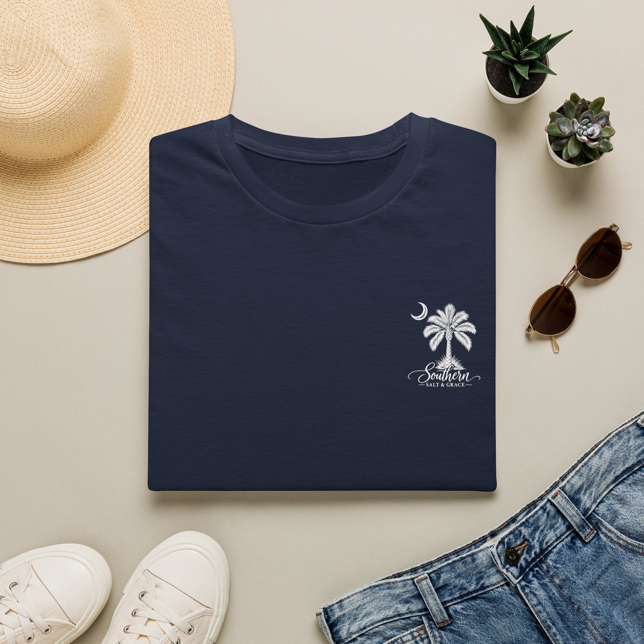 Moon & Palmetto Pocket Tee — South Carolina Palm Tree T-Shirt