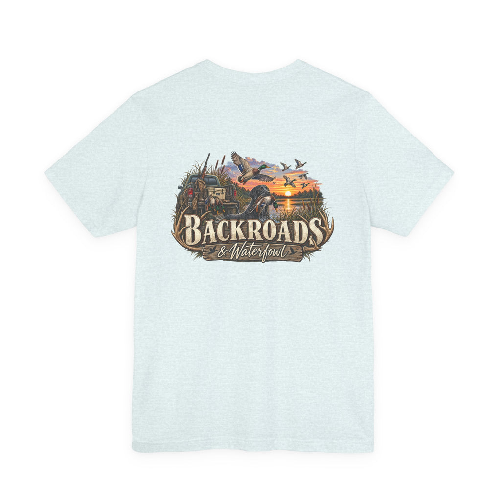 Backroads & Waterfowl Tee — Outdoor Hunting Duck Sunset Graphic T-Shirt