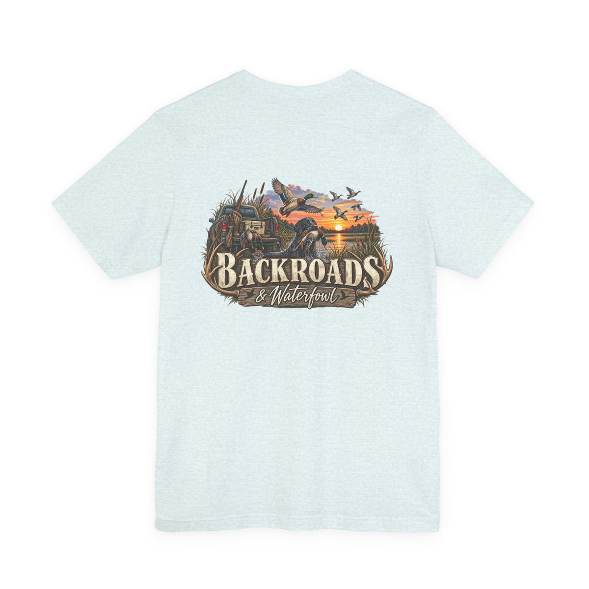 Backroads & Waterfowl Tee — Outdoor Hunting Duck Sunset Graphic T-Shirt