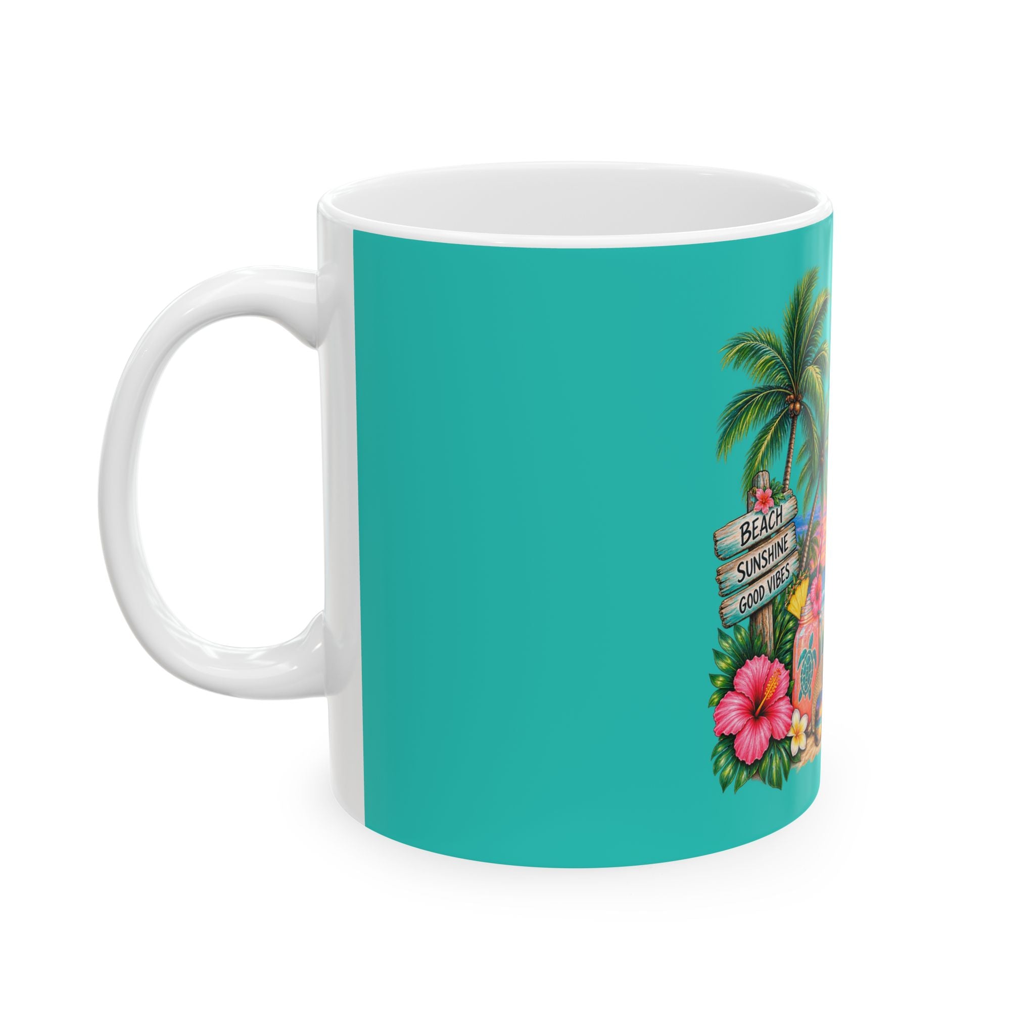 Southern in My Heart Beach Mug — Tropical Palm, Flip-Flops & Sunset Ceramic Coffee Cup (11oz/15oz)