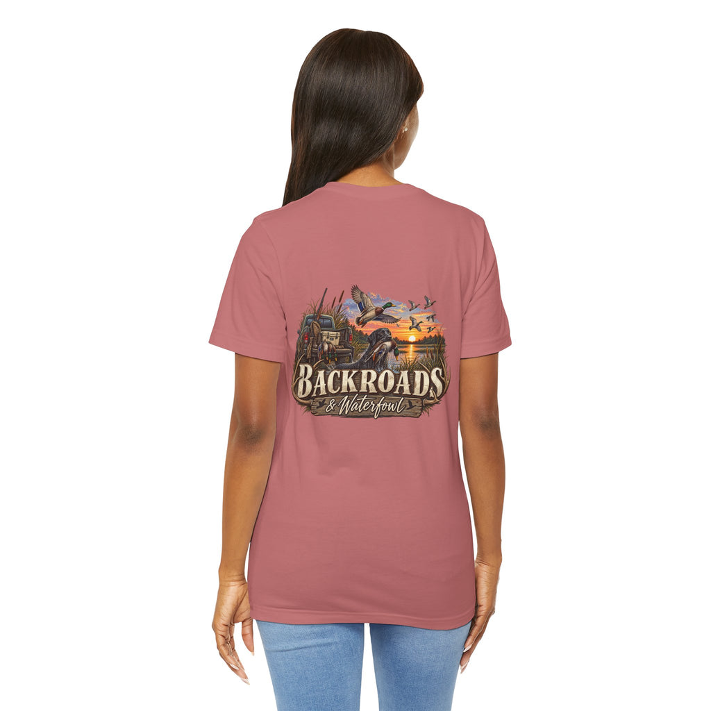 Backroads & Waterfowl Tee — Outdoor Hunting Duck Sunset Graphic T-Shirt
