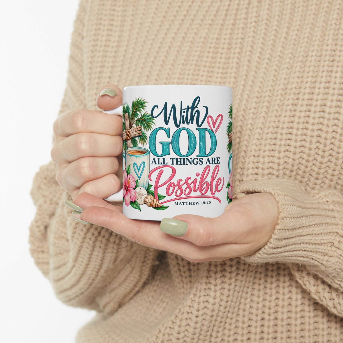 Christian Inspirational Mug — “With God All Things Are Possible” Tropical Faith Coffee Cup (11oz/15oz)