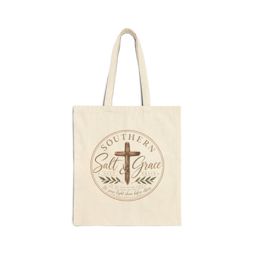 Southern Salt & Grace Canvas Tote — Christian Cross Farmhouse Grocery Bag