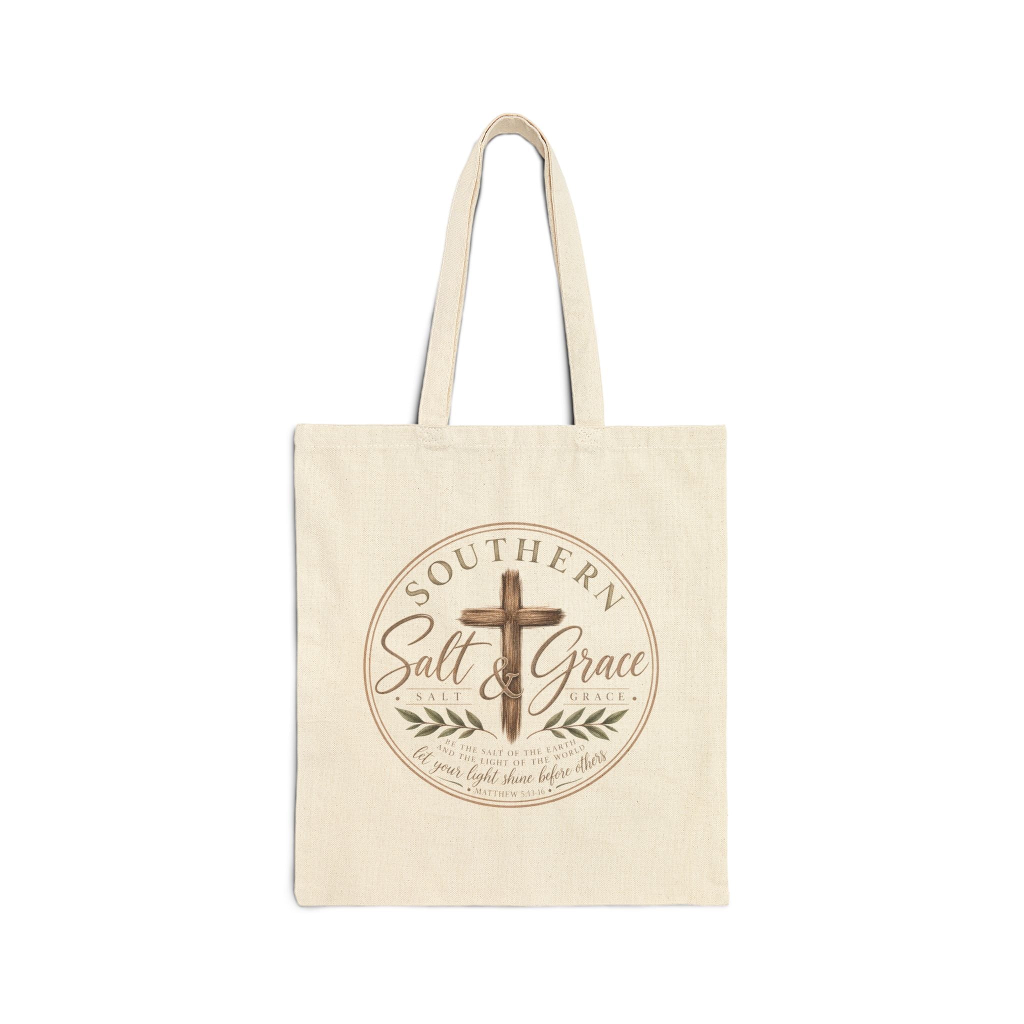 Southern Salt & Grace Canvas Tote — Christian Cross Farmhouse Grocery Bag