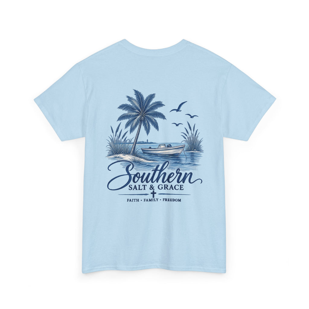 Southern Salt & Grace Beach T-Shirt — Palm Tree Coastal Tee