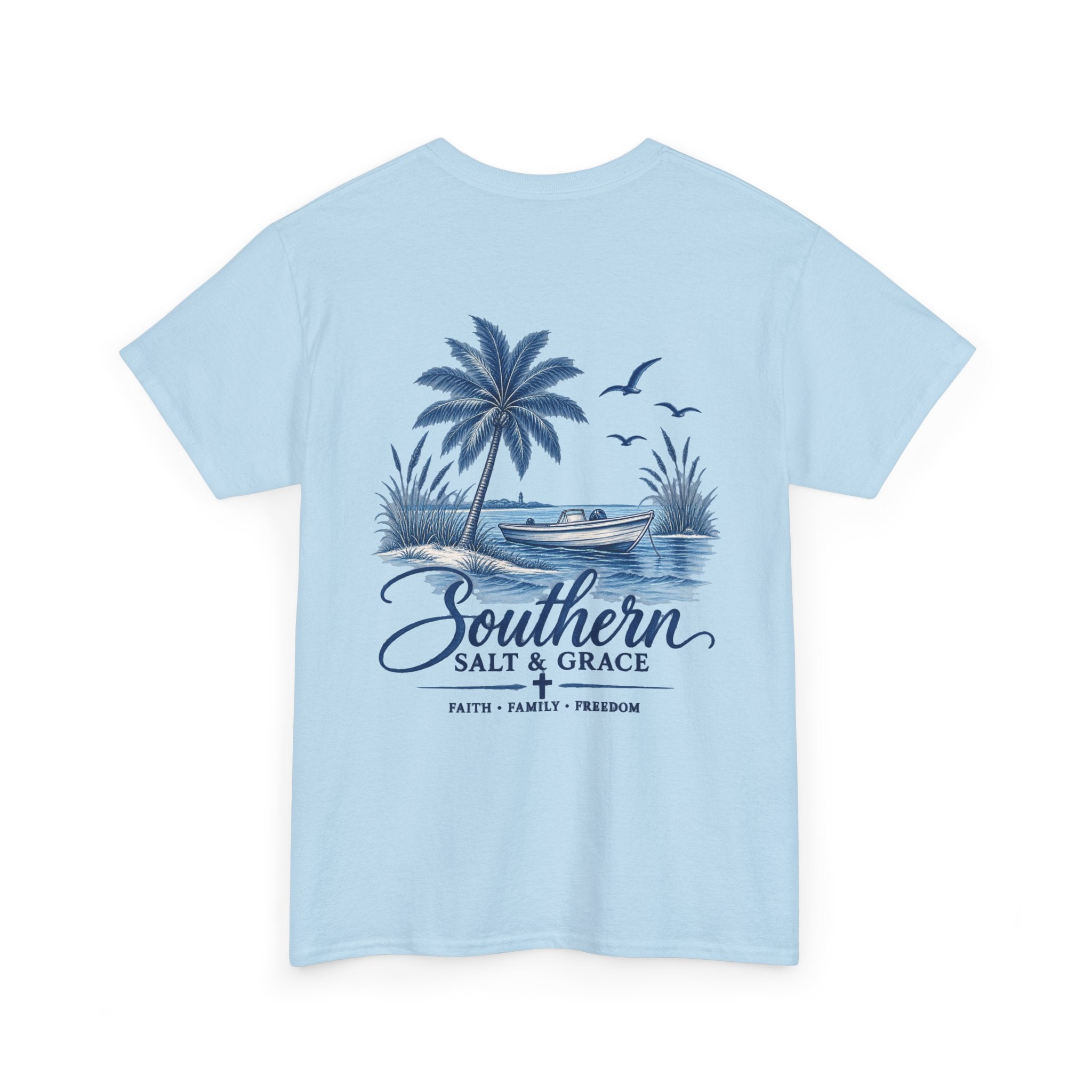 Southern Salt & Grace Beach T-Shirt — Palm Tree Coastal Tee