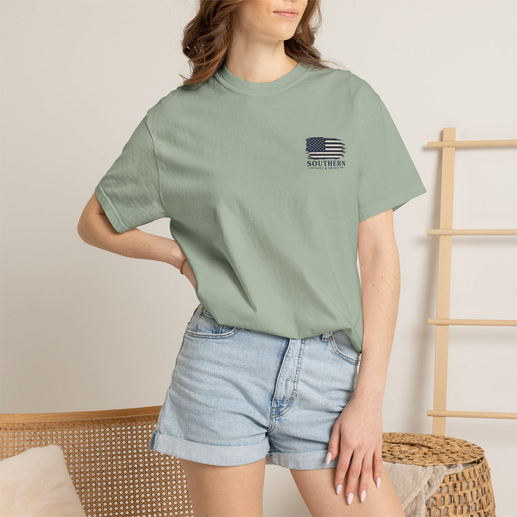 T-Shirt — 'Southern Salt & Grace' Distressed Flag Chest & Back Print