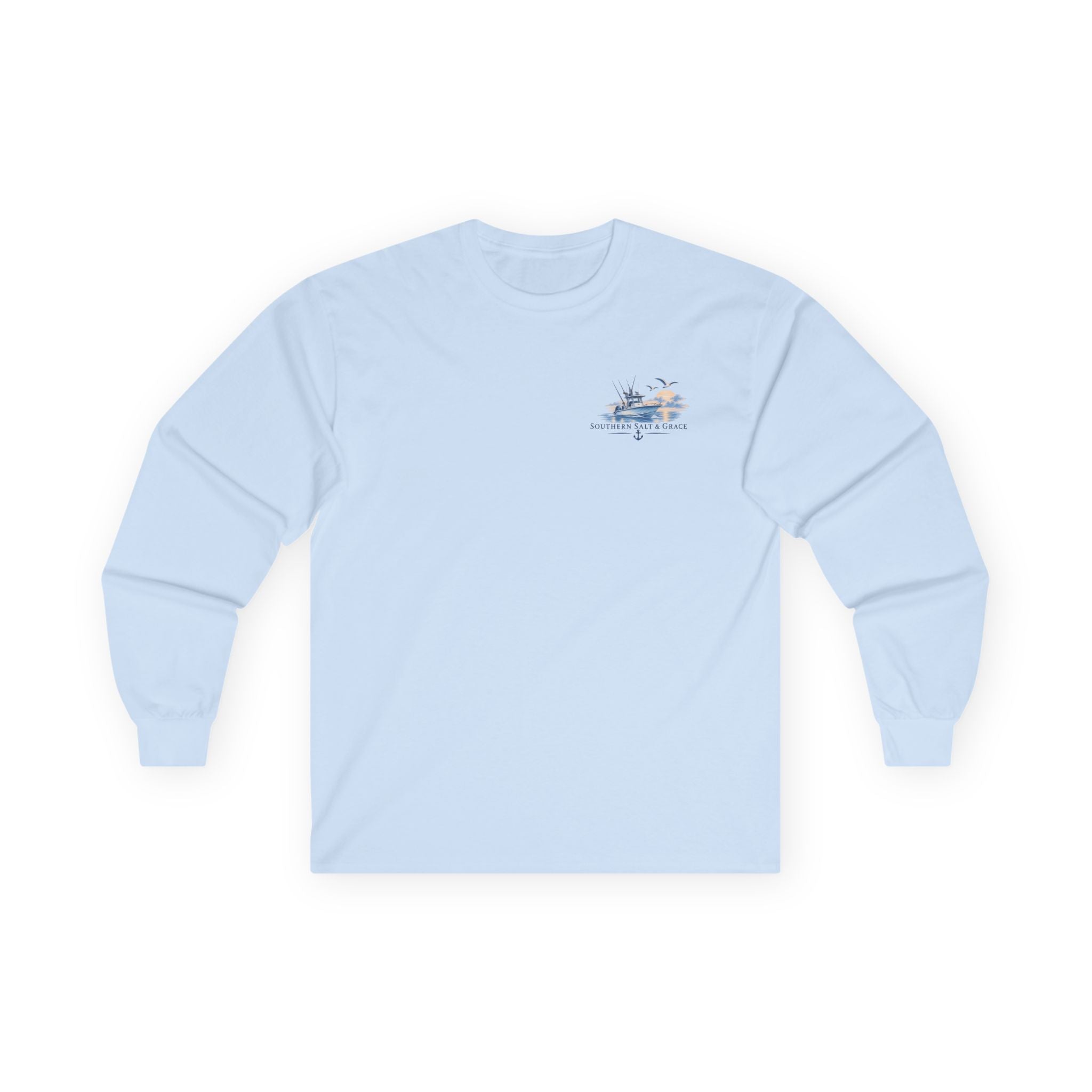 Long Sleeve Tee — 'Southern Salt & Grace' Fishing Boat Graphic