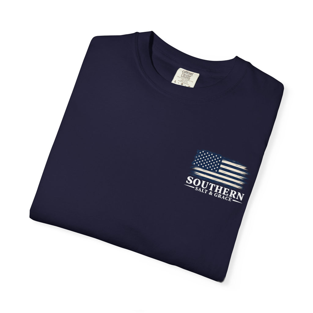 T-Shirt — 'Southern Salt & Grace' Distressed Flag Chest & Back Print