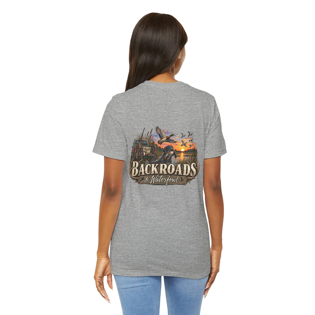 Backroads & Waterfowl Tee — Outdoor Hunting Duck Sunset Graphic T-Shirt