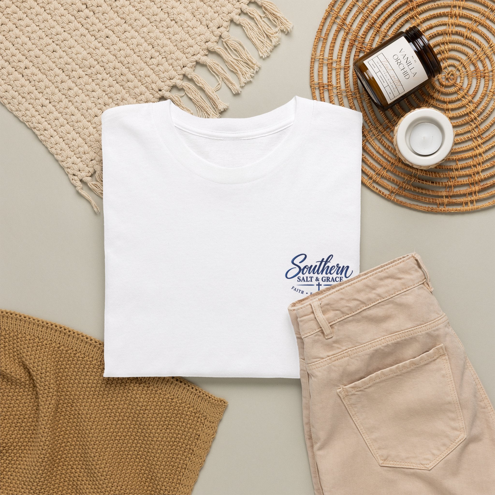 Southern Salt & Grace Beach T-Shirt — Palm Tree Coastal Tee