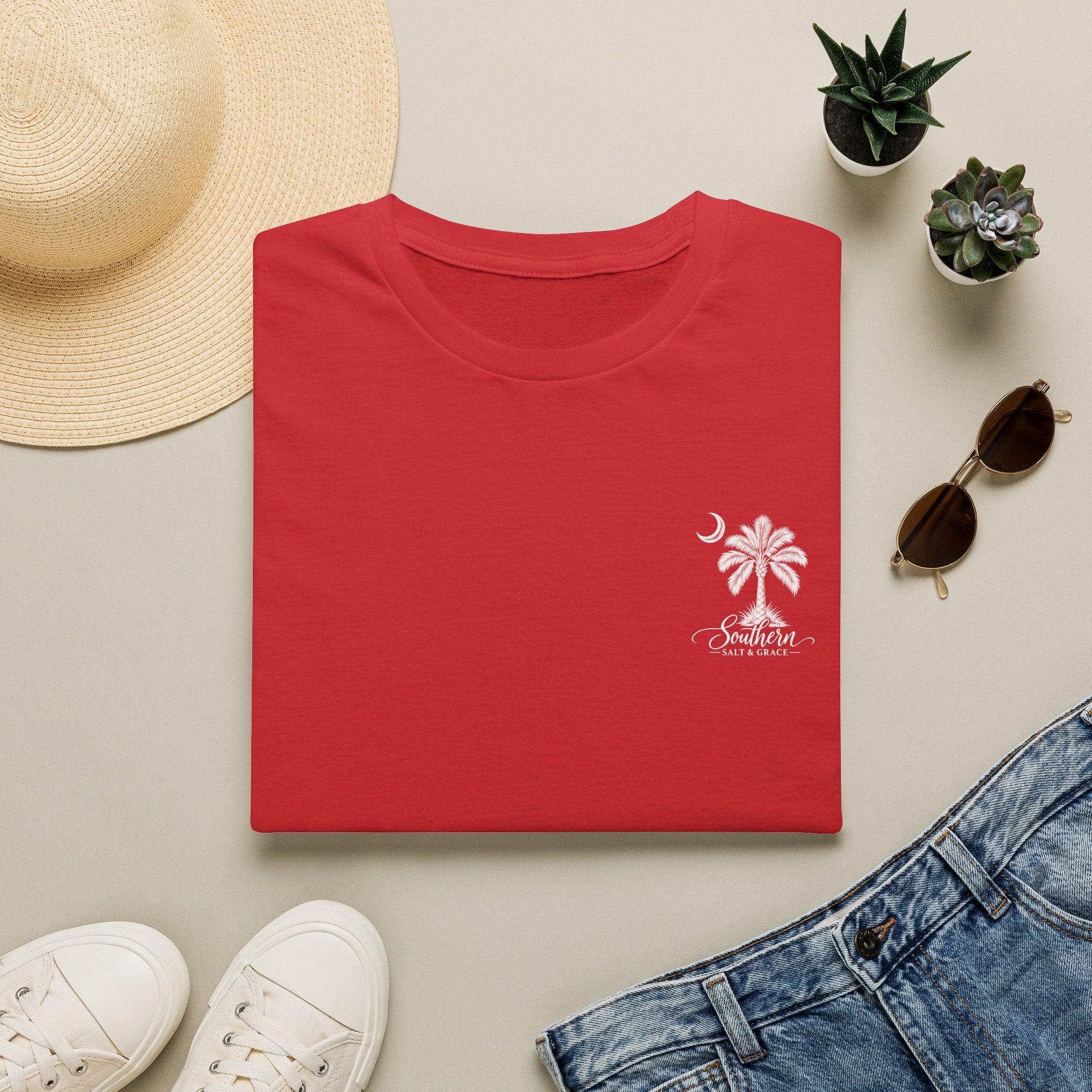 Moon & Palmetto Pocket Tee — South Carolina Palm Tree T-Shirt