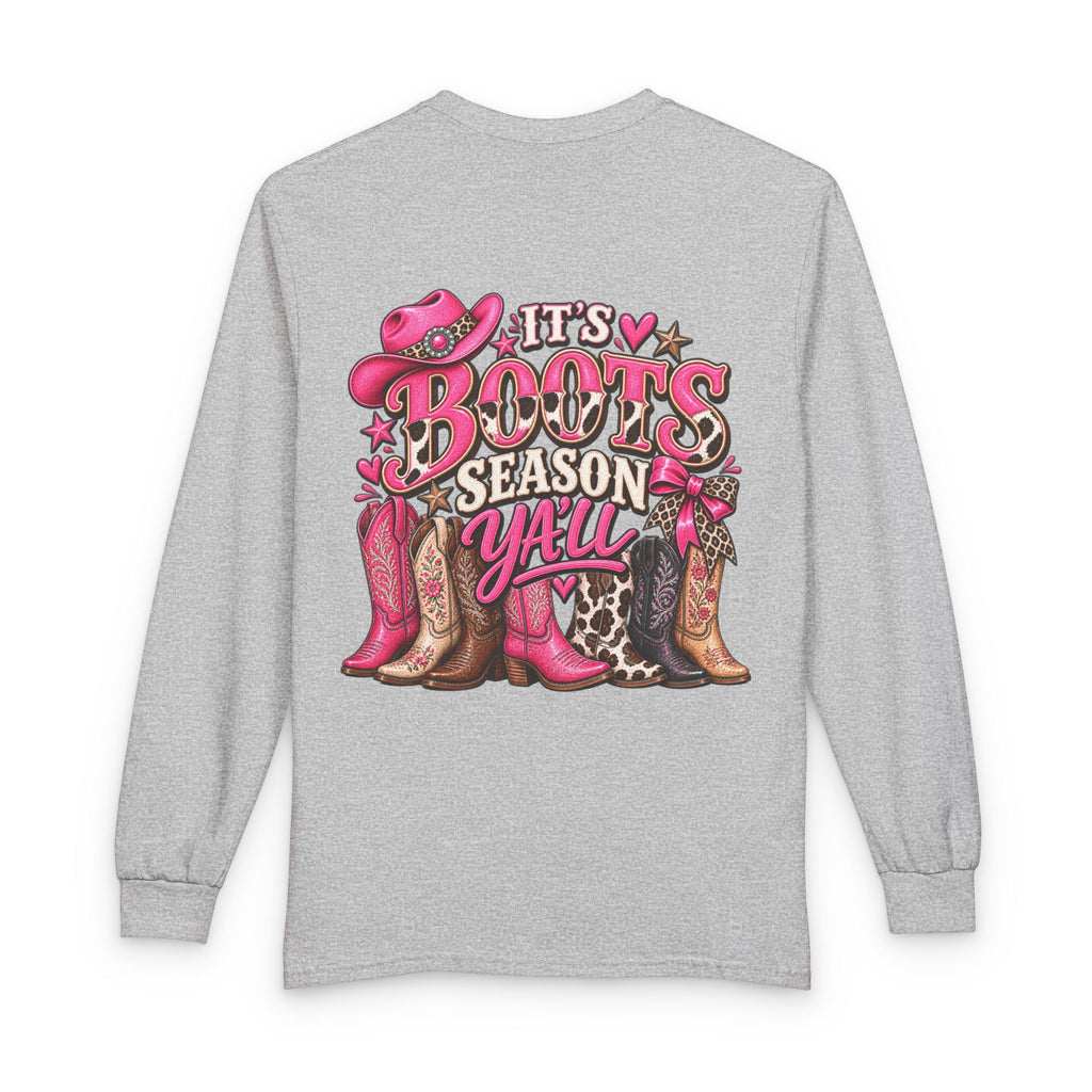 Boots Season Y'all Long Sleeve Tee — Pink Cowgirl Western Shirt