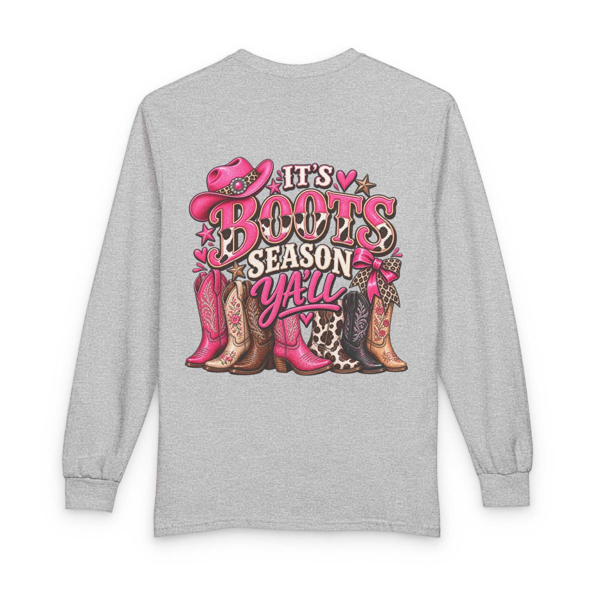 Boots Season Y'all Long Sleeve Tee — Pink Cowgirl Western Shirt