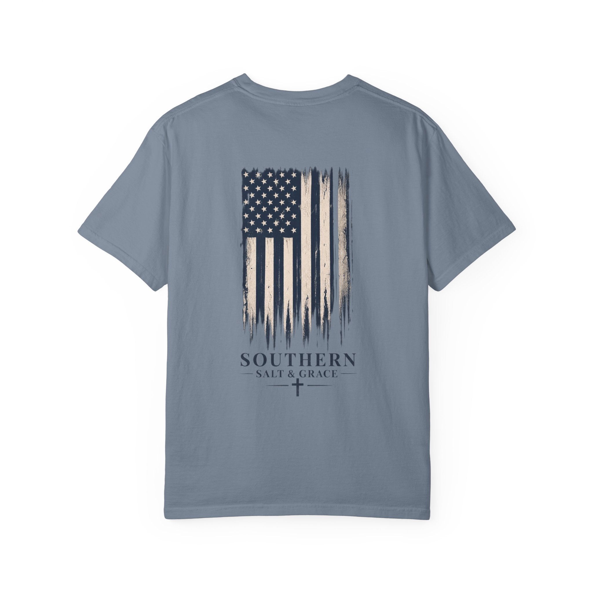 T-Shirt — 'Southern Salt & Grace' Distressed Flag Chest & Back Print