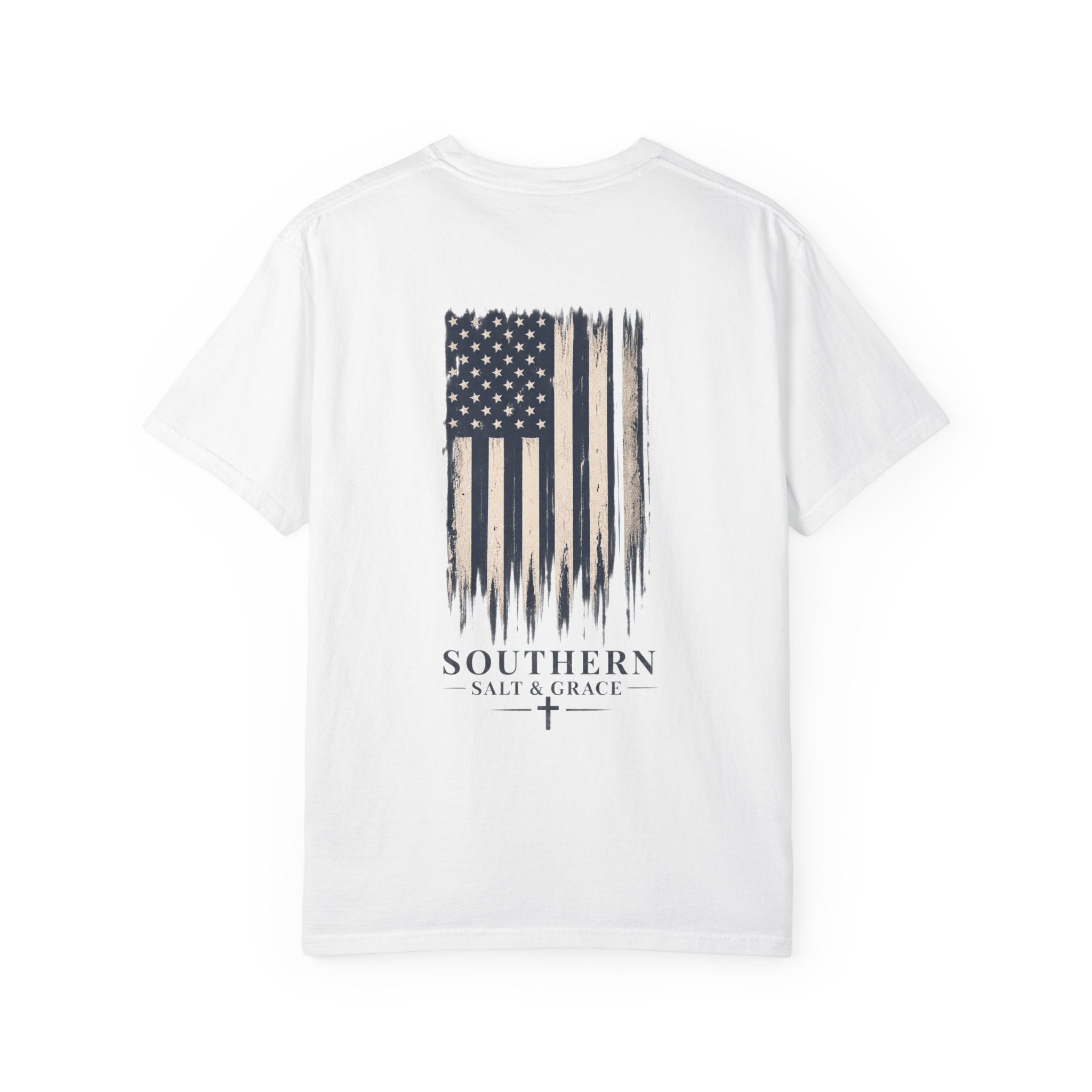 T-Shirt — 'Southern Salt & Grace' Distressed Flag Chest & Back Print