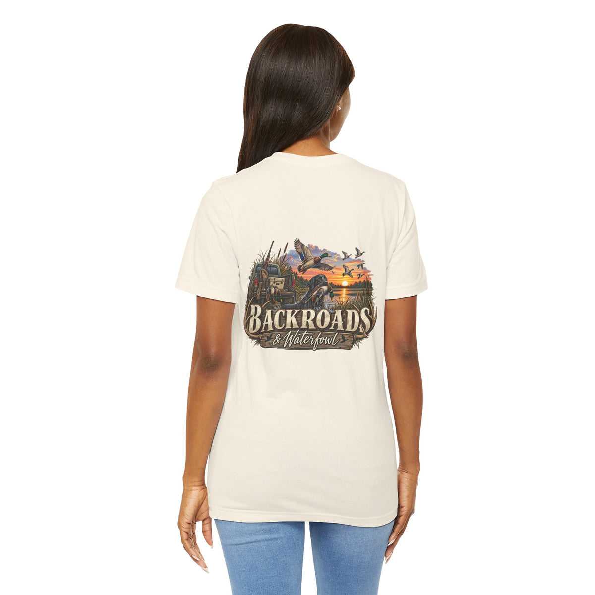 Backroads & Waterfowl Tee — Outdoor Hunting Duck Sunset Graphic T-Shirt