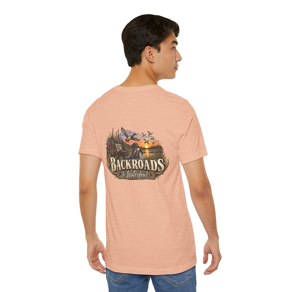 Backroads & Waterfowl Tee — Outdoor Hunting Duck Sunset Graphic T-Shirt