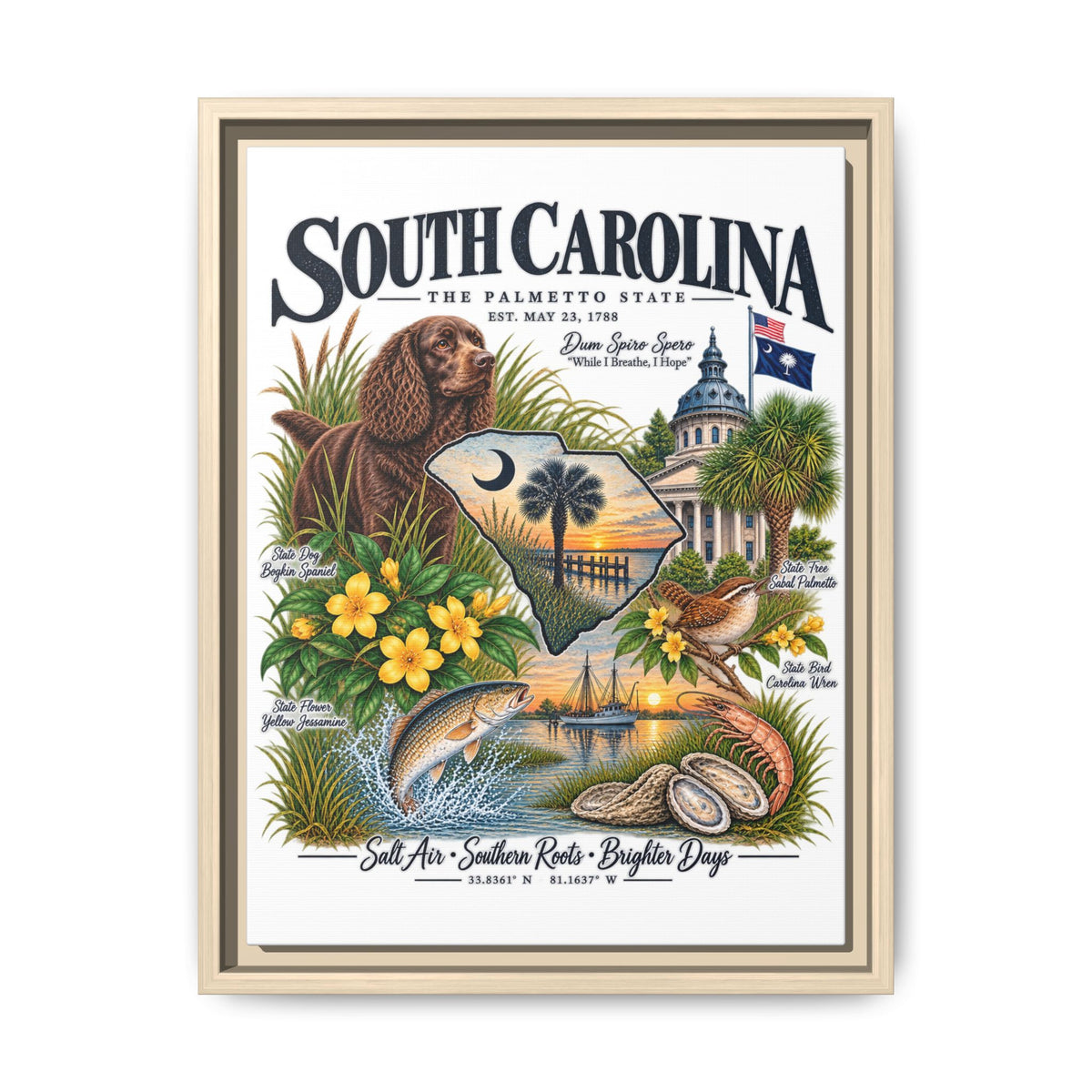 South Carolina Matte Canvas, Framed (Multi-color)