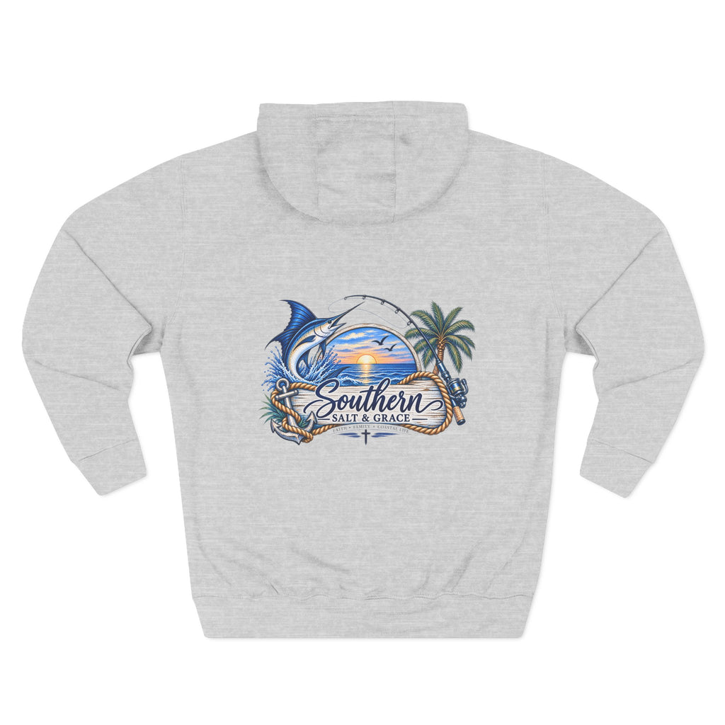Southern Salt & Grace Hoodie — Coastal Fishing Graphic Fleece Pullover