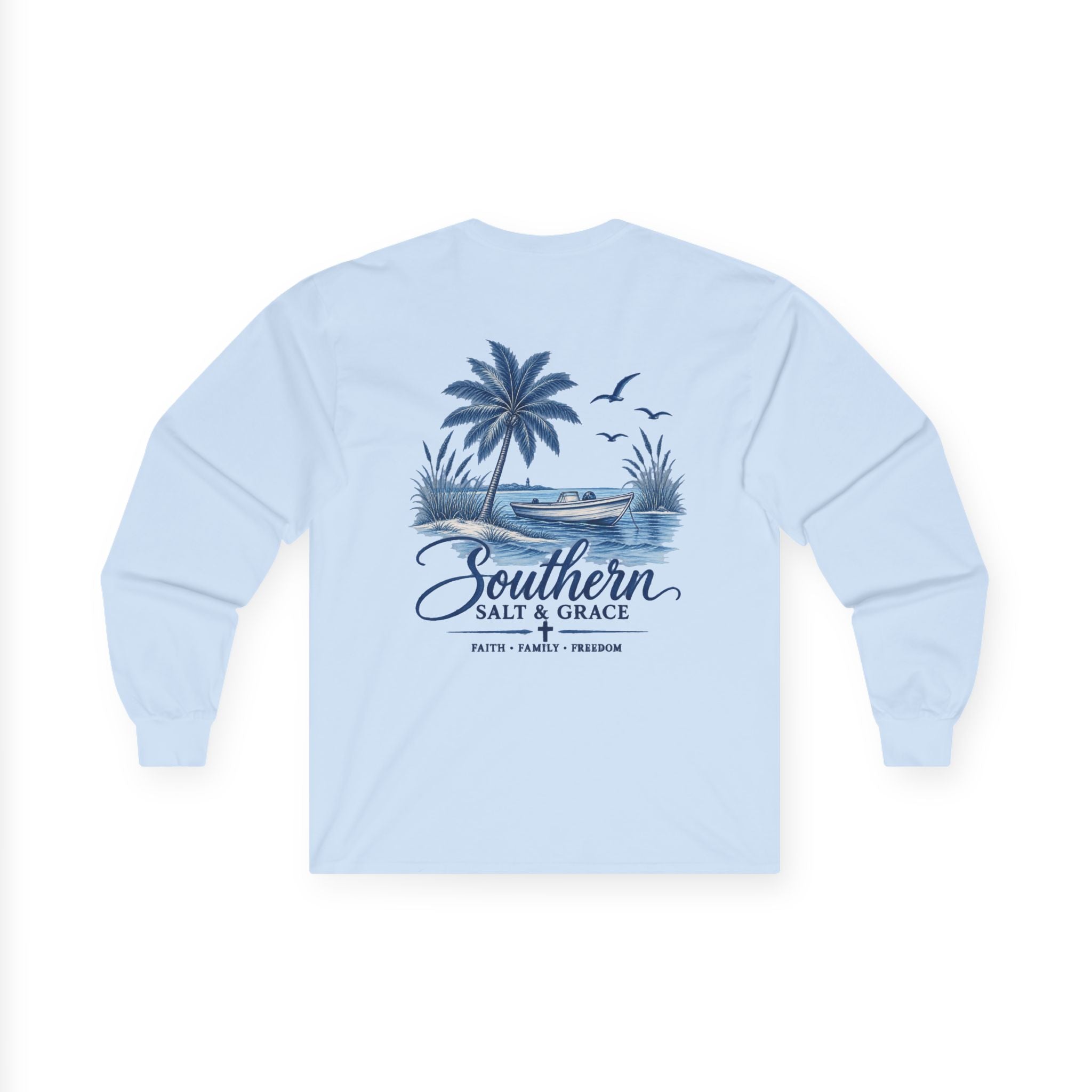 Long Sleeve Tee - "Southern Salt & Grace" Beach Palmetto Design