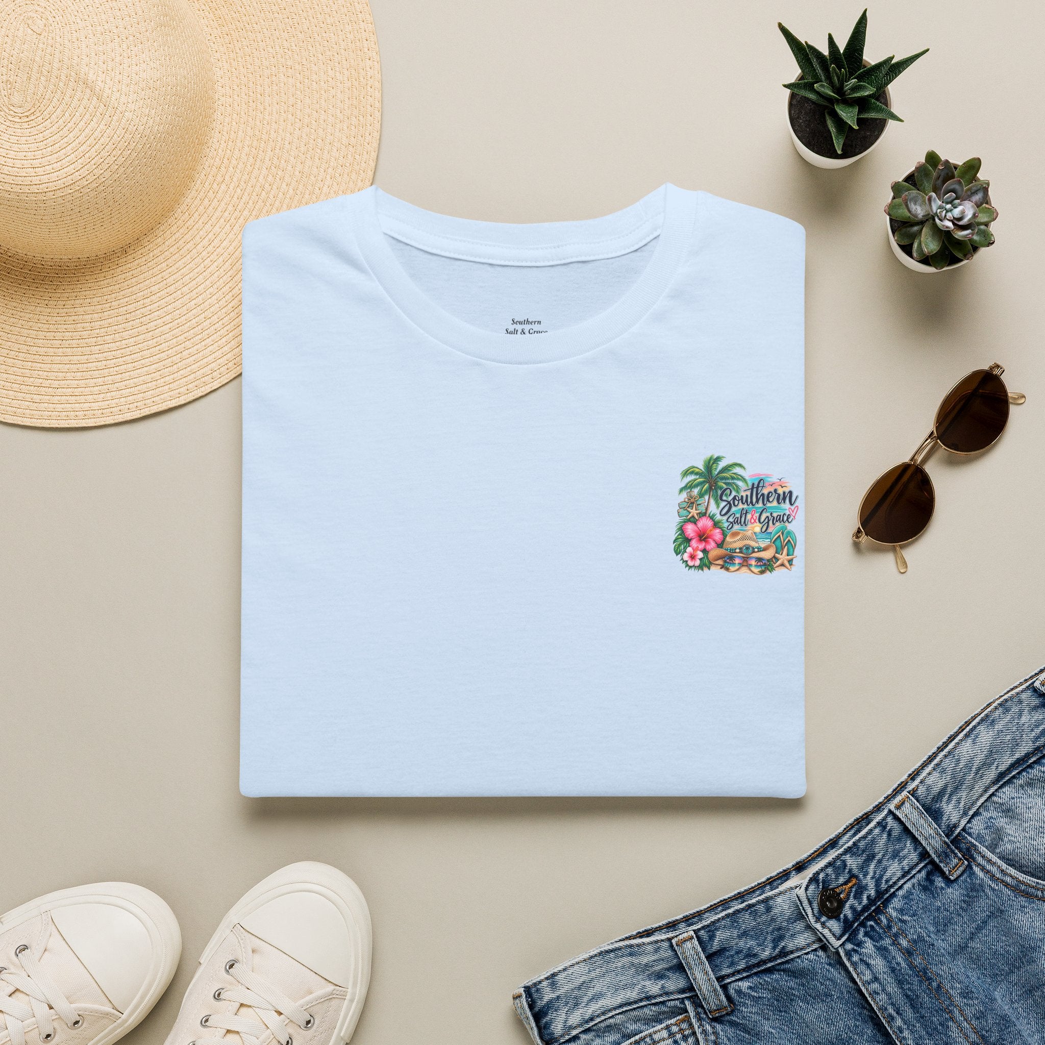 T-Shirt — Tropical Floral 'Charleston Paradise' Chest Design