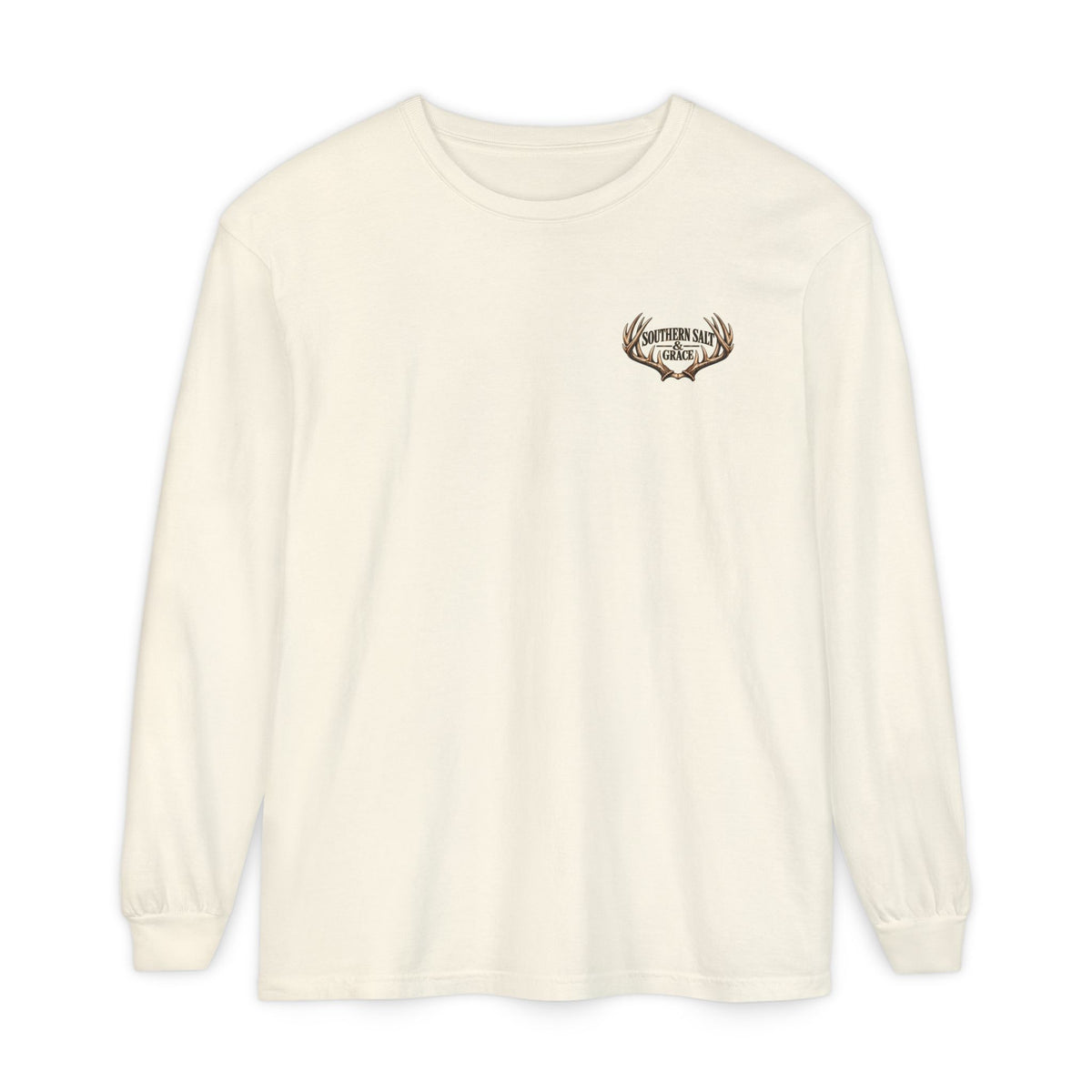 Long Sleeve T‑Shirt — 'Southern Salt and Grace' Deer Sunset Graphic