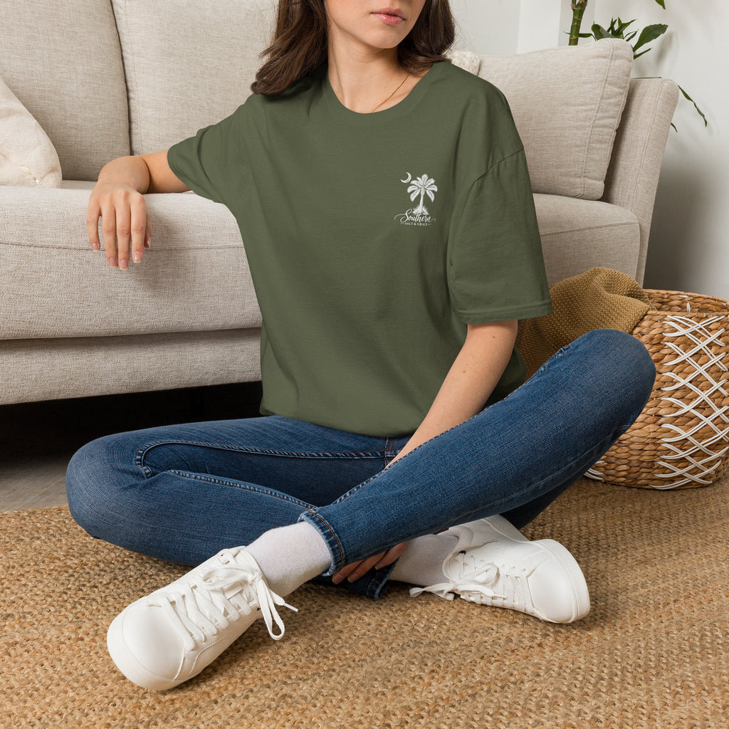 Moon & Palmetto Pocket Tee — South Carolina Palm Tree T-Shirt