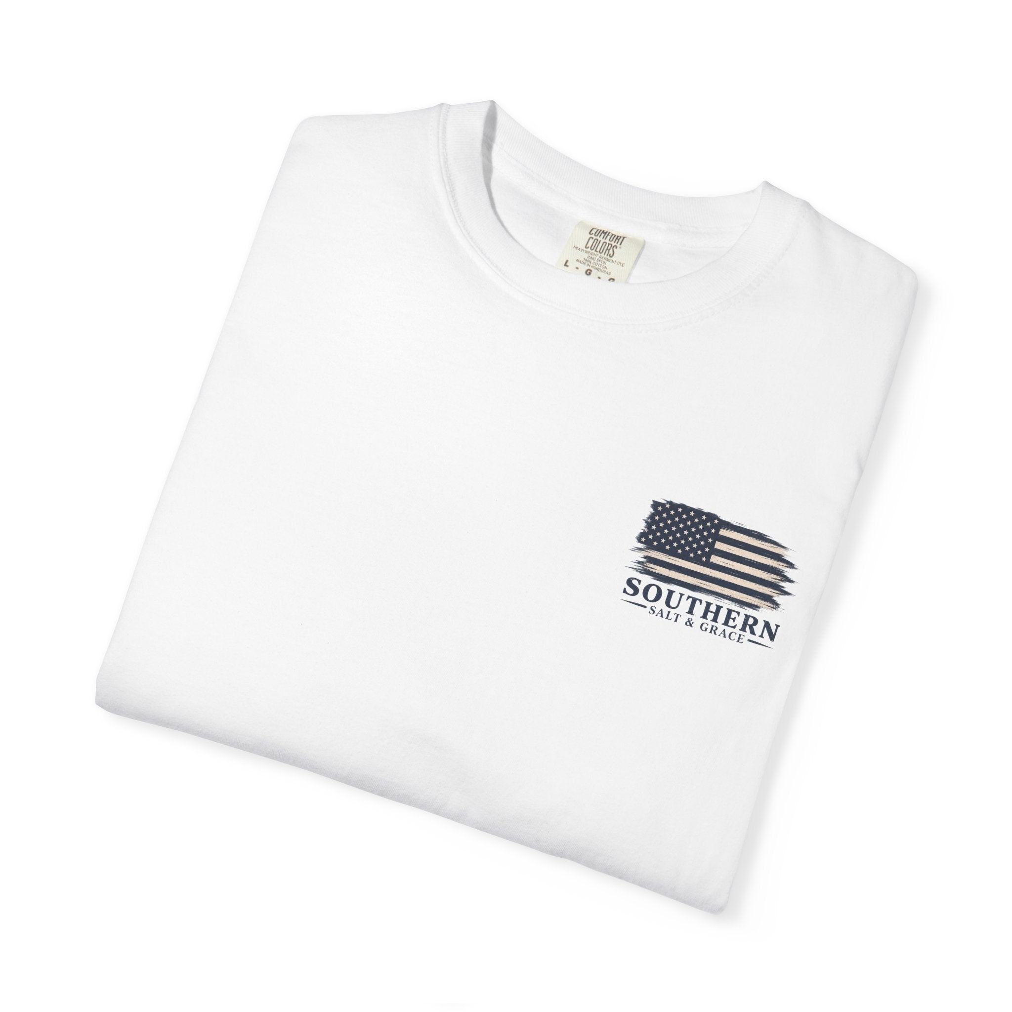 T-Shirt — 'Southern Salt & Grace' Distressed Flag Chest & Back Print