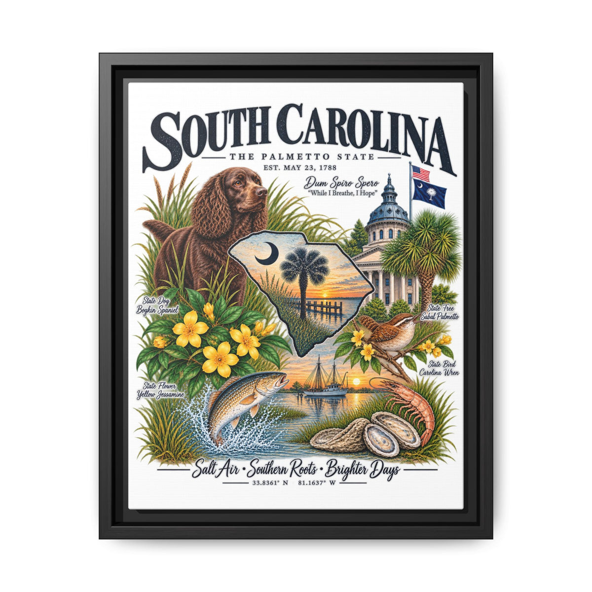 South Carolina Matte Canvas, Framed (Multi-color)