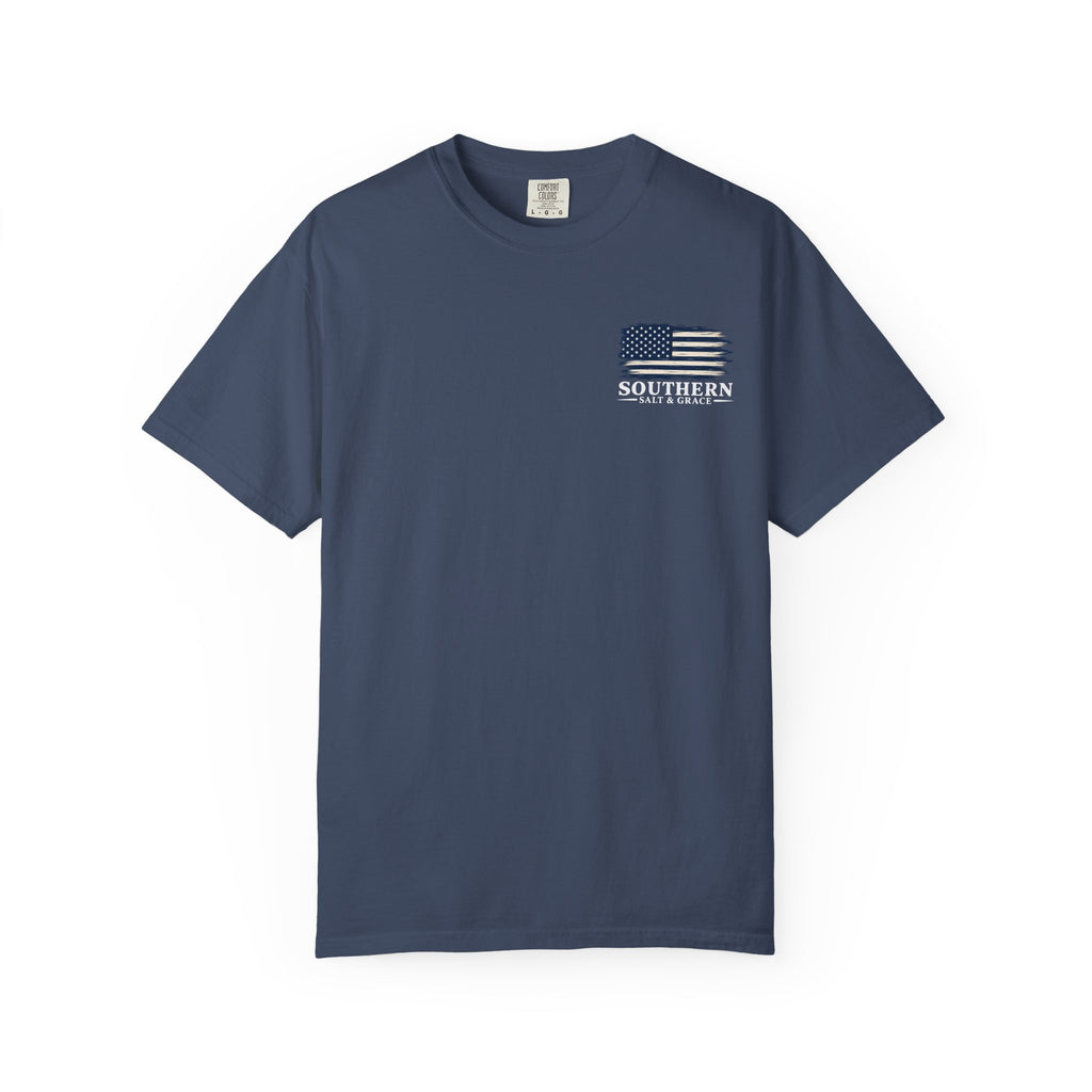 T-Shirt — 'Southern Salt & Grace' Distressed Flag Chest & Back Print