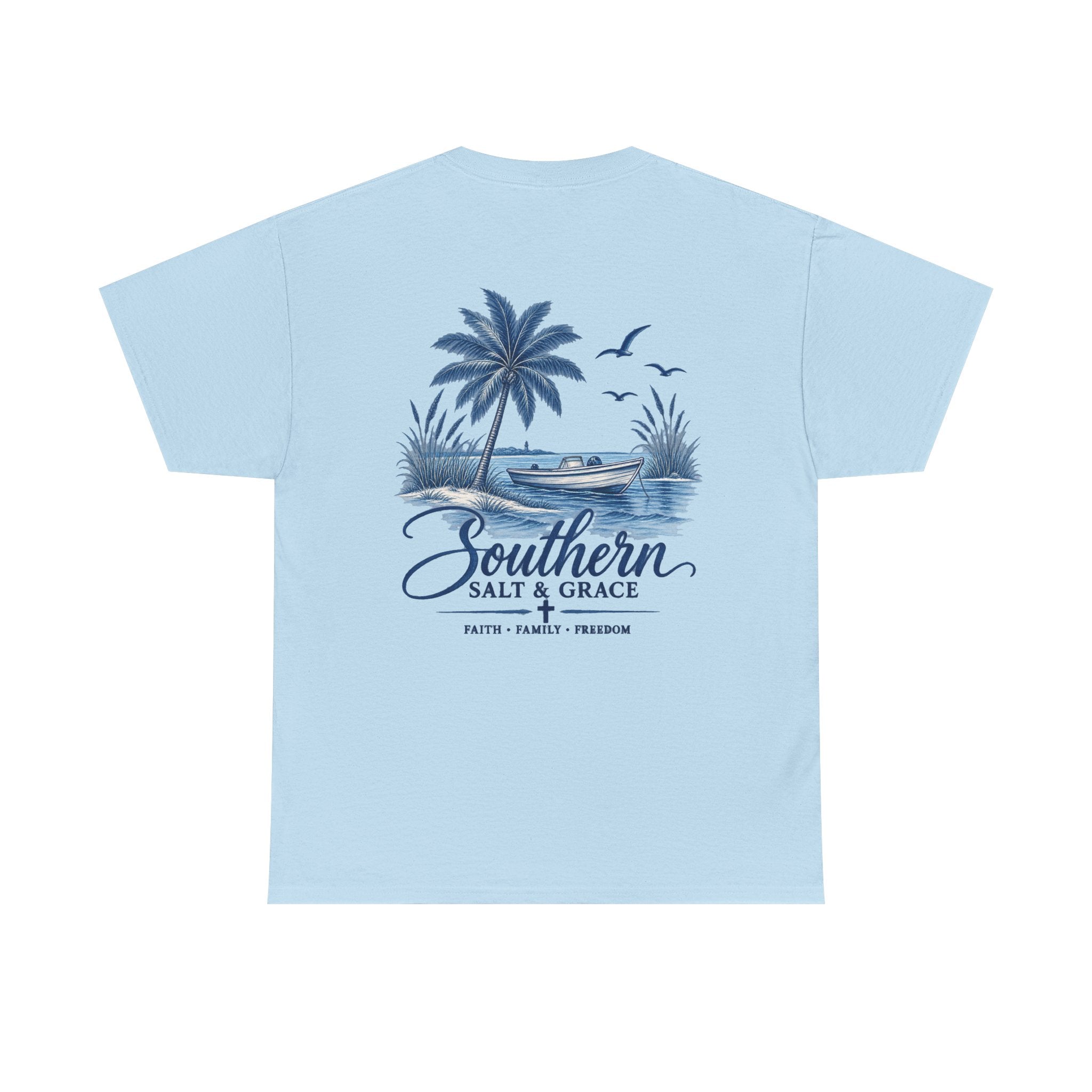 Southern Salt & Grace Beach T-Shirt — Palm Tree Coastal Tee