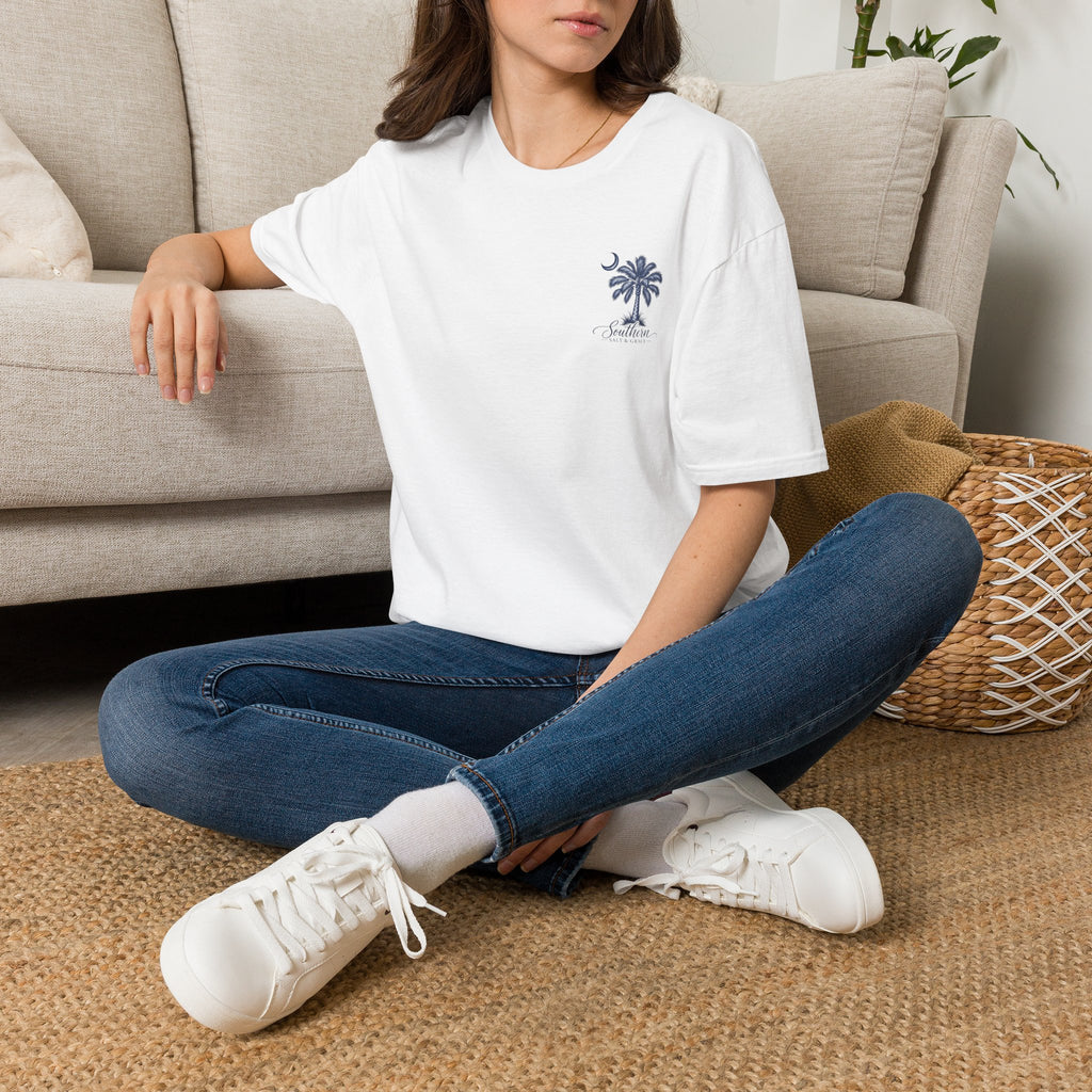 Palm Moon T-Shirt — 'Sunlit' Minimal Beach Palm Graphic Tee