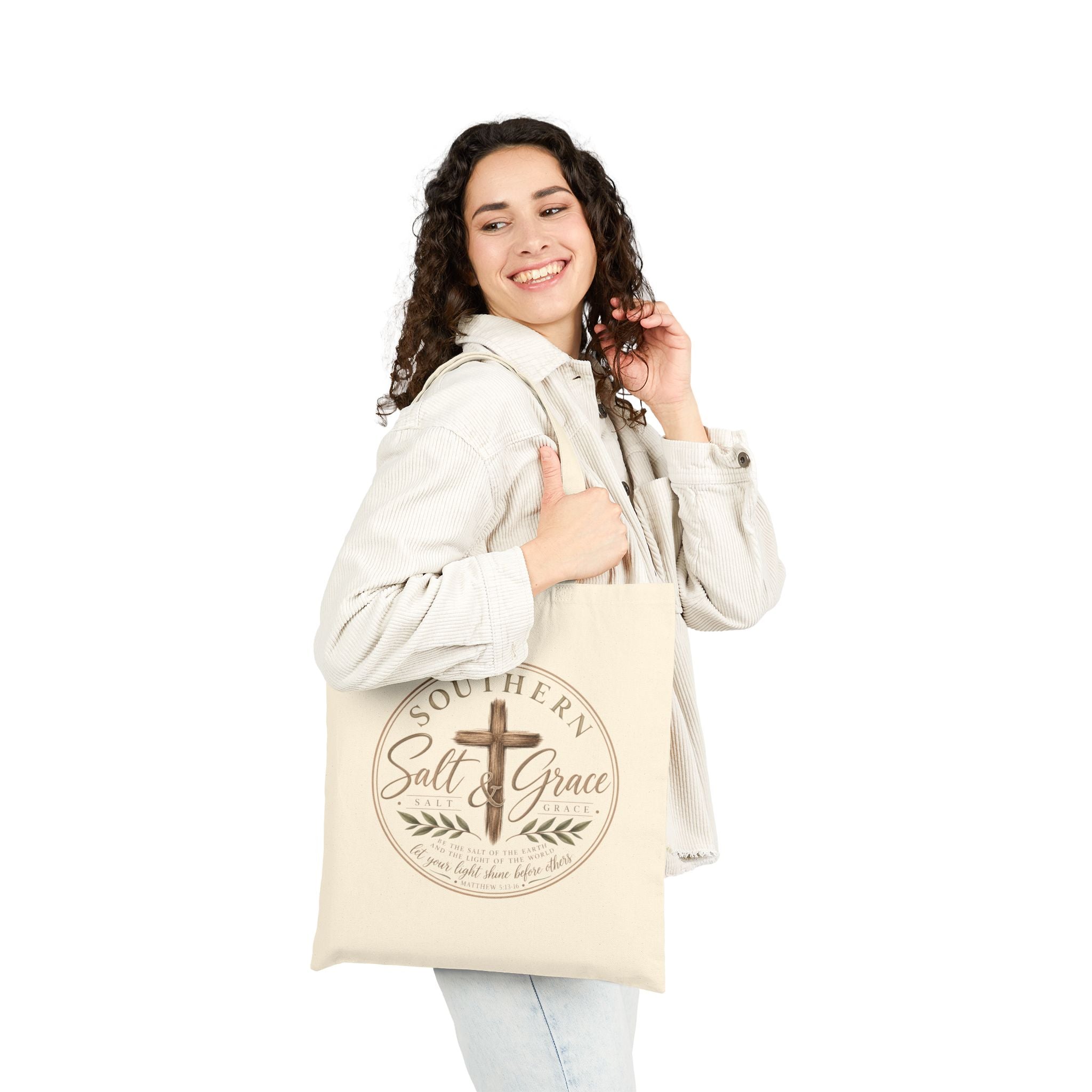 Southern Salt & Grace Canvas Tote — Christian Cross Farmhouse Grocery Bag