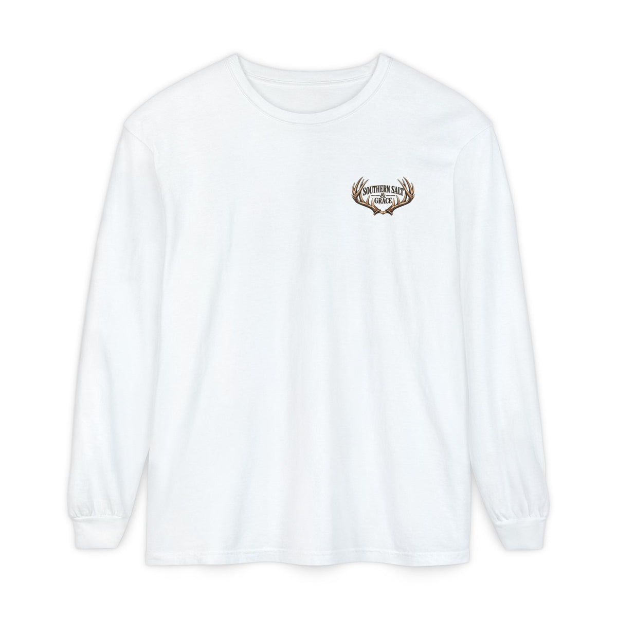 Long Sleeve T‑Shirt — 'Southern Salt and Grace' Deer Sunset Graphic