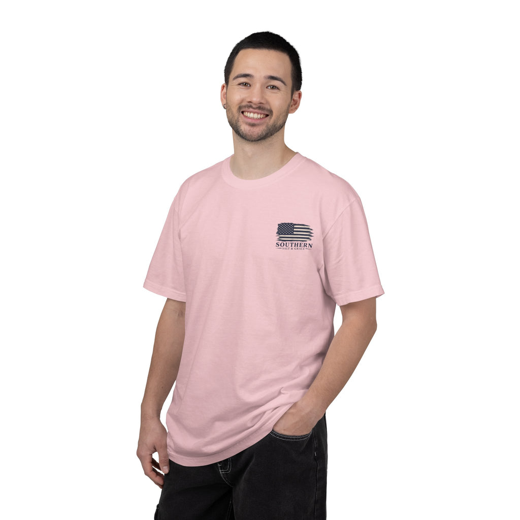 T-Shirt — 'Southern Salt & Grace' Distressed Flag Chest & Back Print