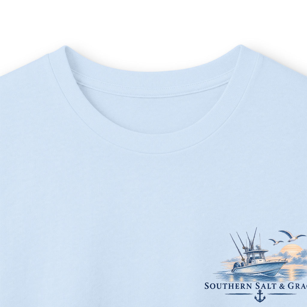 Long Sleeve Tee — 'Southern Salt & Grace' Fishing Boat Graphic