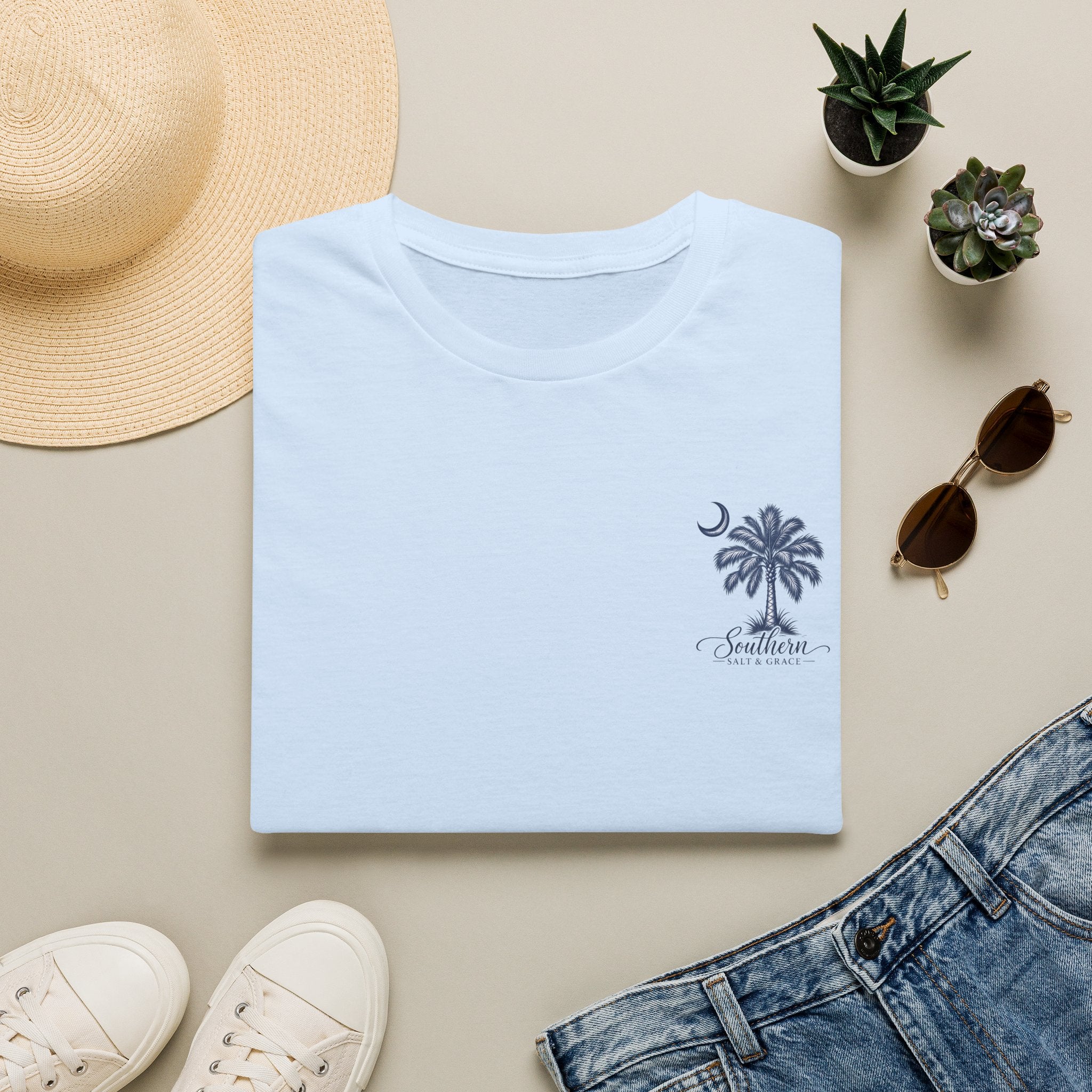 Palm Moon T-Shirt — 'Sunlit' Minimal Beach Palm Graphic Tee