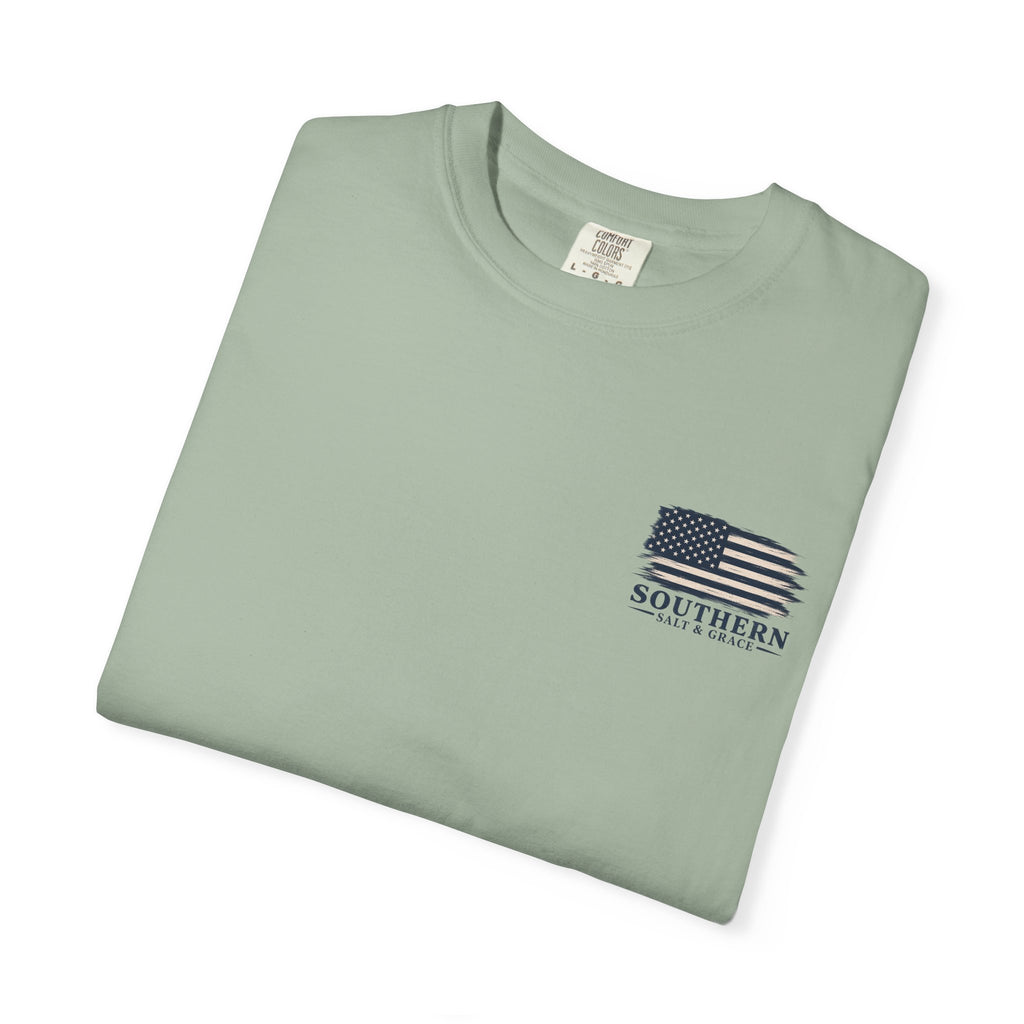 T-Shirt — 'Southern Salt & Grace' Distressed Flag Chest & Back Print