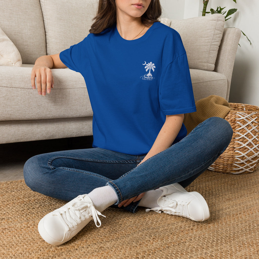 Moon & Palmetto Pocket Tee — South Carolina Palm Tree T-Shirt